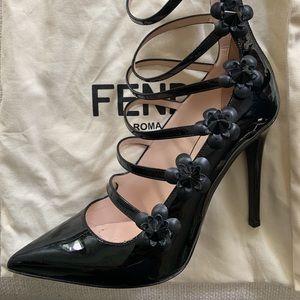 AUTHENTIC FENDI Flowered Studded Multi Strap Heels